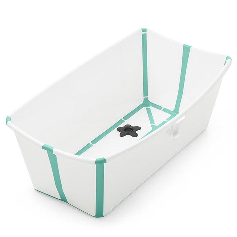 Stokke FlexiBath Newborn to Toddler with Heat Sensitive Plug Bath Tub white aqua light blue 