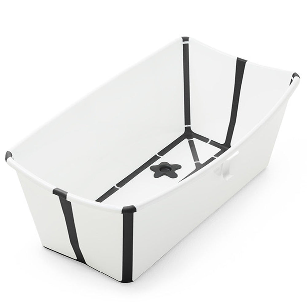 Stokke FlexiBath Newborn to Toddler with Heat Sensitive Plug Bath Tub white black