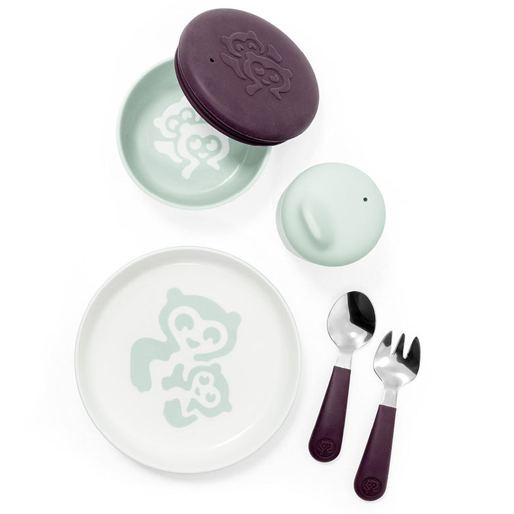 Outlet Stokke Munch Everyday Children's Feeding Set soft mint dark purple 