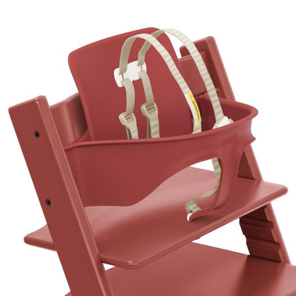 Stokke Adjustable Ergonomic Tripp Trapp Chair Baby Set with Harness warm red muted