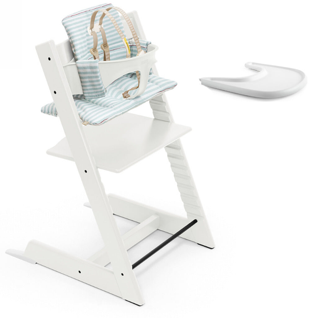 Stokke Tripp Trapp wooden high chair with strip cushion baby set