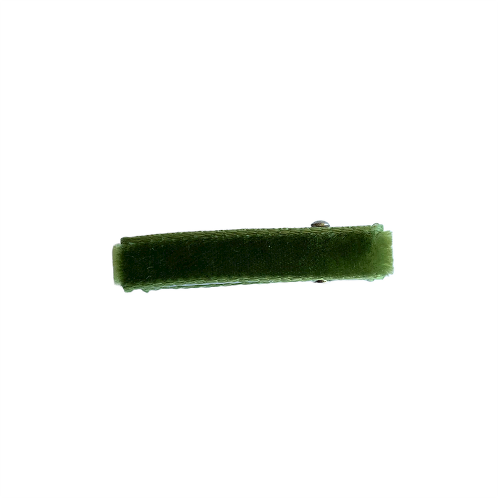 Hello Tartlet Petite Sage Velvet Hair Clip. Dark green velvet covered hair clip.