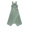 Fabelab Eucalyptus Bunny Hooded Baby Towel. Light green hooded children's bath towel with bunny ears attached to the hood.