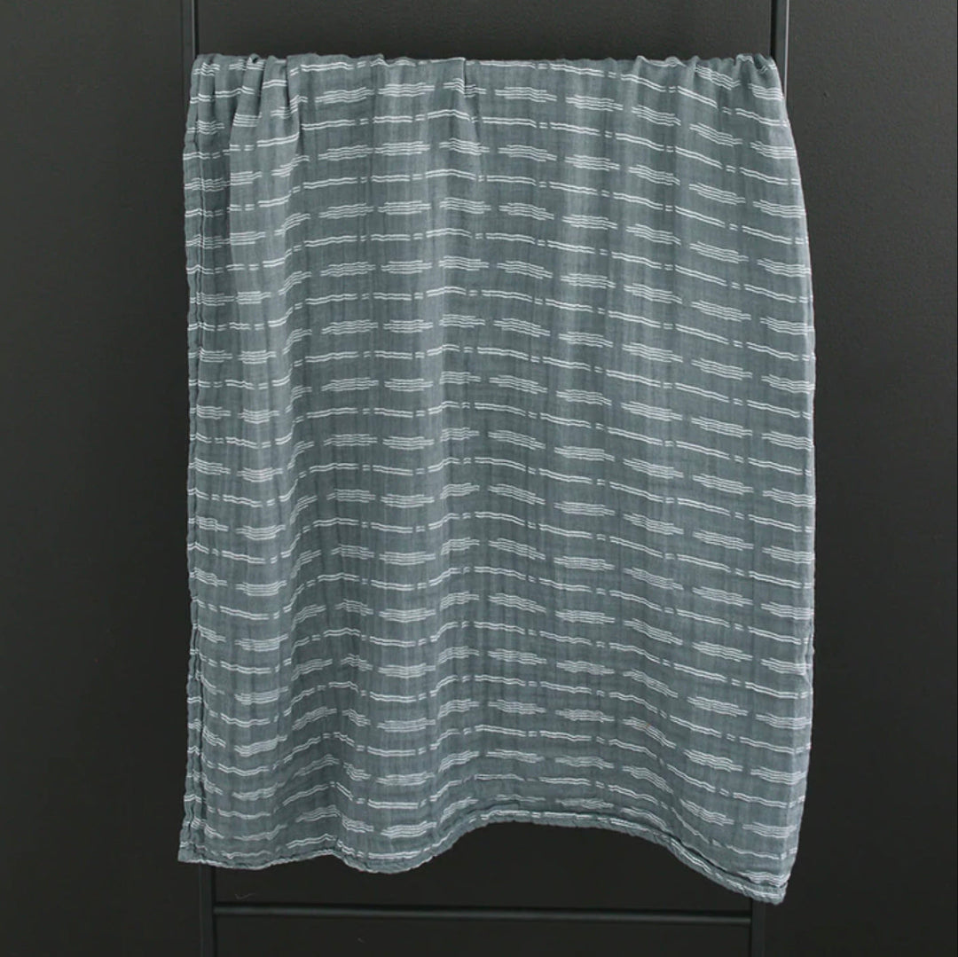 Mebie Baby Dusty Blue Horizon Cotton Muslin Swaddle Blanket