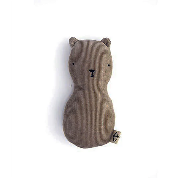 Ouistitine Taupe Corduroy Bear Rattle all brown fabric, black eyes & nose