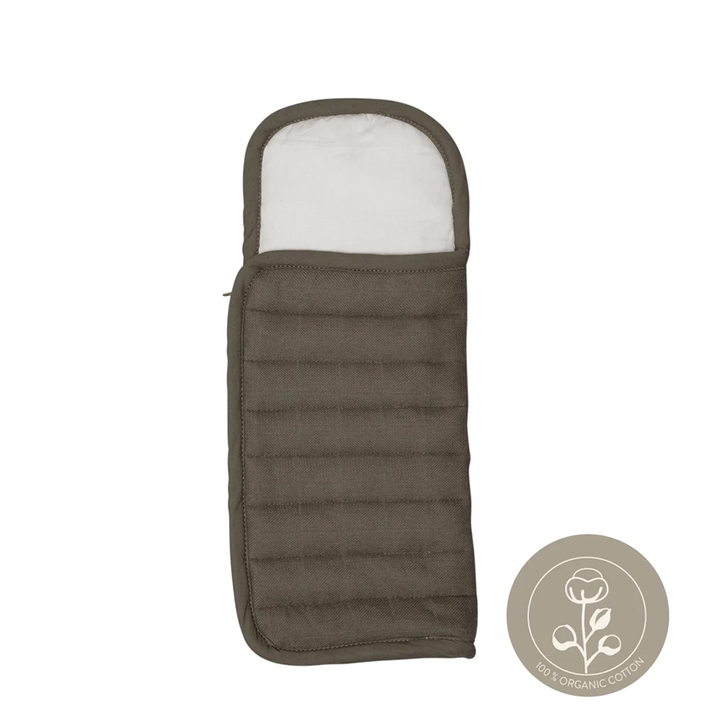Fabelab Olive Sleeping Bag Children's Soft Plush Doll Accessory Toy. Olive green colored doll sleeping bag with white interior. 