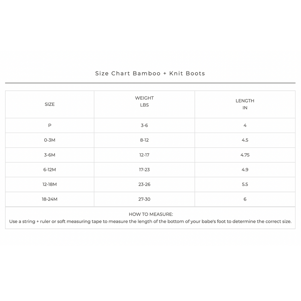 goumikids baby booties sizing chart