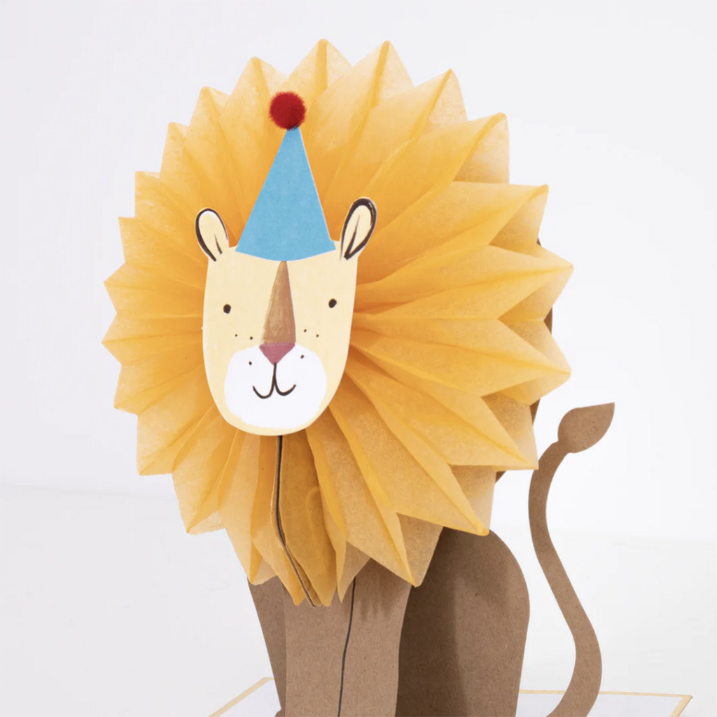 Meri Meri Lion Honeycomb Children's Birthday Themed Card side view.