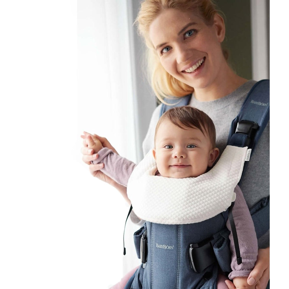 lifestyle_1, BabyBjorn White Teething Bib for Baby Carrier ONE Soft and Durable