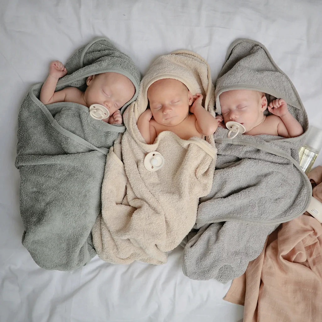 Mushie Infant Bath Towel with Hood for ultimate softness and quick drying