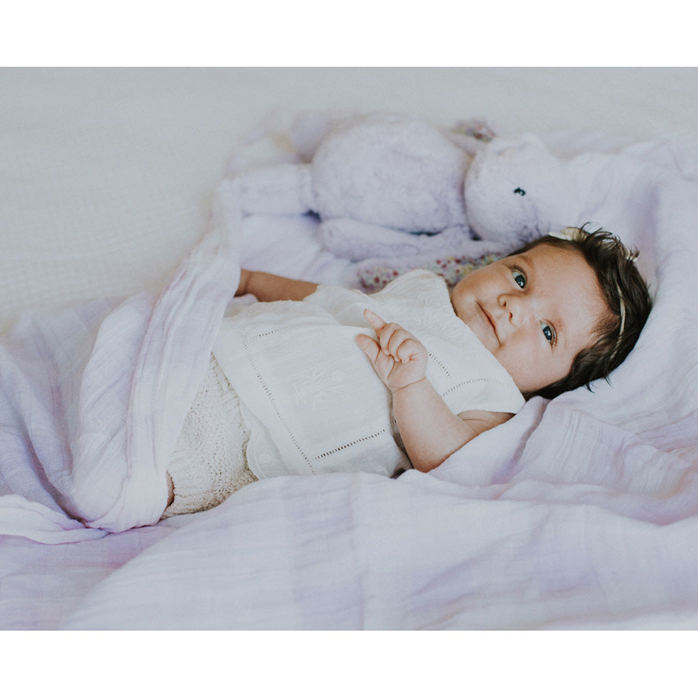 Little Unicorn light purple cotton muslin swaddle set