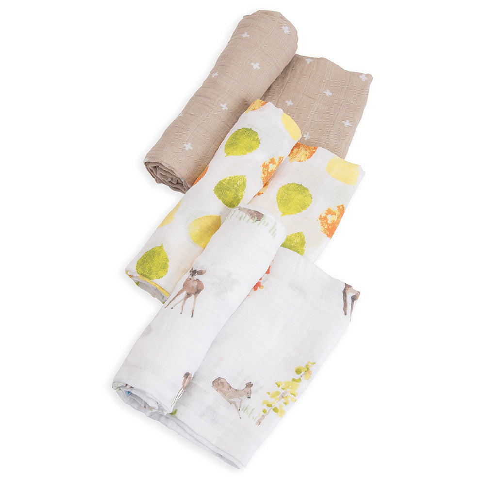 Little Unicorn blanket, forest friends cotton muslin baby swaddle set