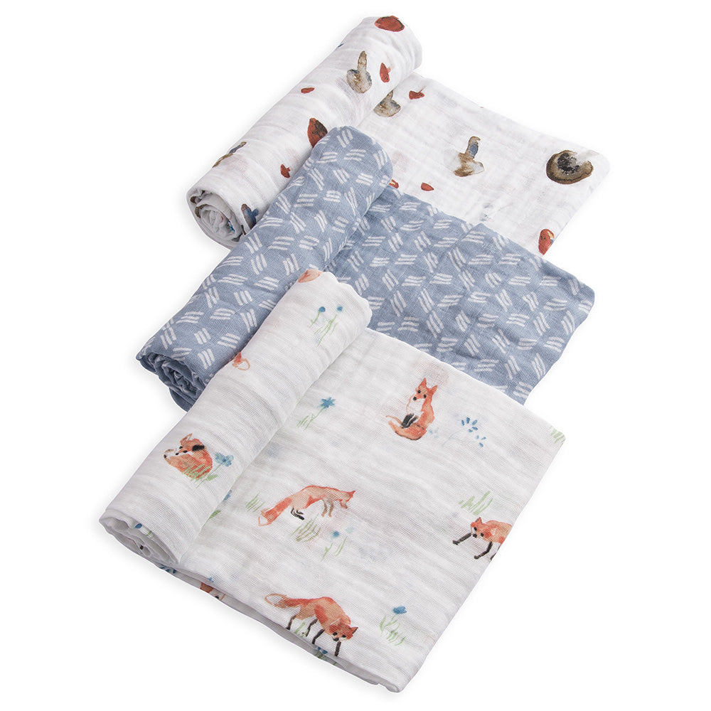 Little Unicorn fox blue grass muslin swaddle blankets