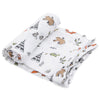 Little Unicorn Single Cotton Baby Swaddle Lightweight Breathable forest friends woodland animals multicolored white 