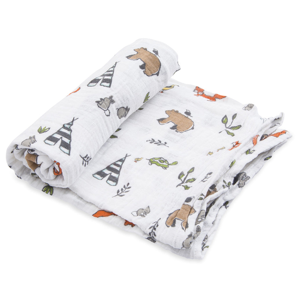 Forest Friends cotton muslin baby blankets, little unicorn swaddle