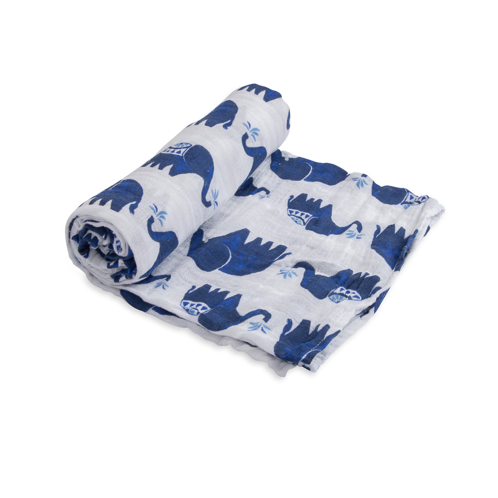 Little Unicorn indigo elephants Breathable Cotton Swaddle