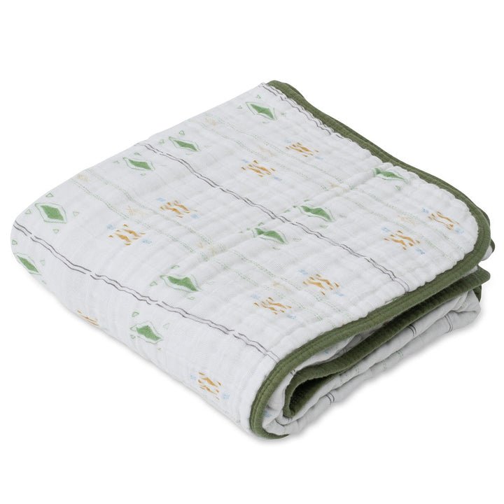 Cozy and modern, the Little Unicorn Muslin Quilt in Diamond Stripe makes an adorable muslin blanket for infants.