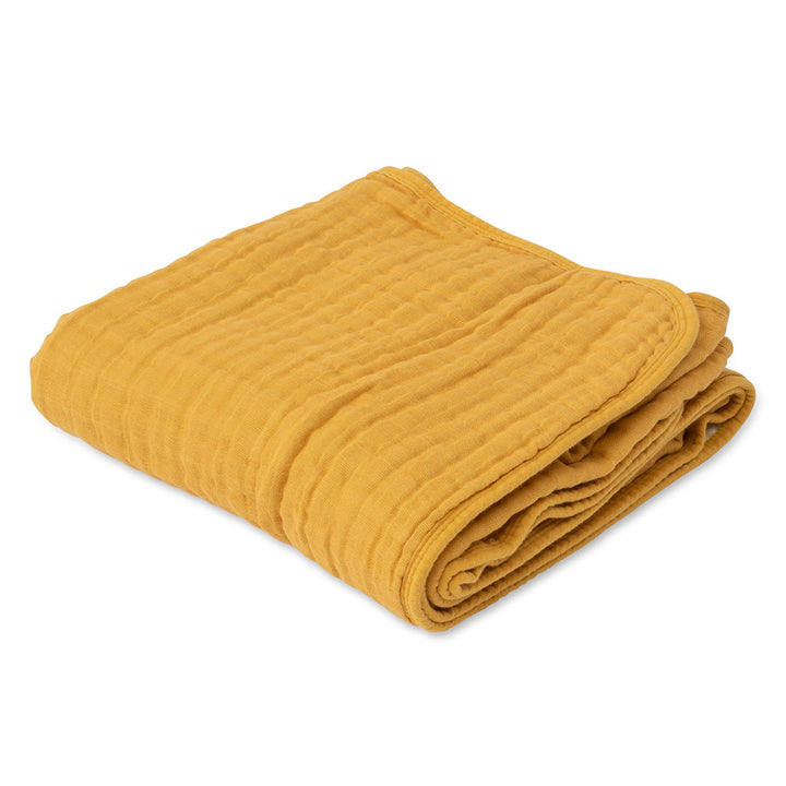 Little Unicorn Muslin Quilt in Mustard offers bright tones in a beautiful baby girl blanket.