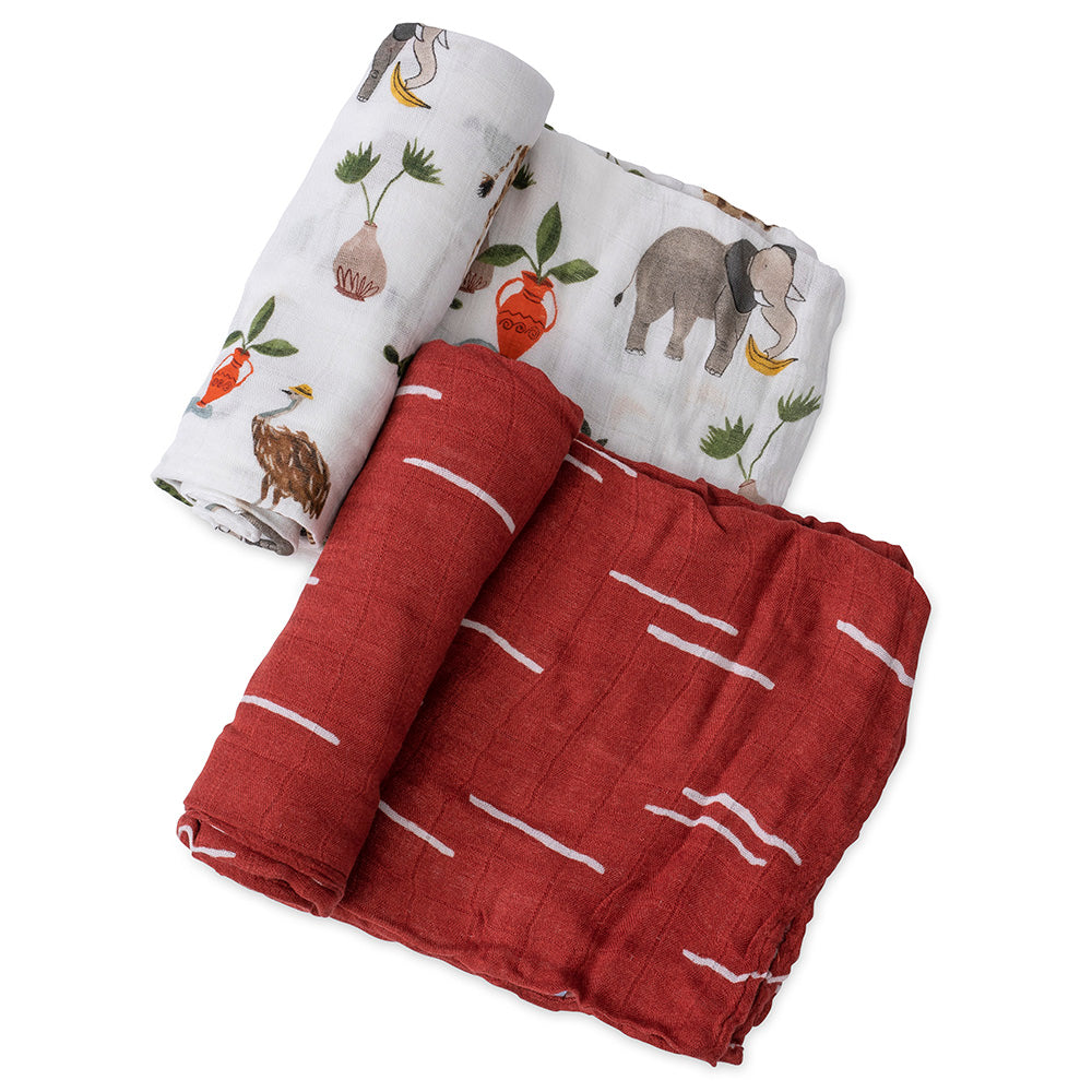 Little Unicorn Safari Social Lightweight cotton muslin swaddle set