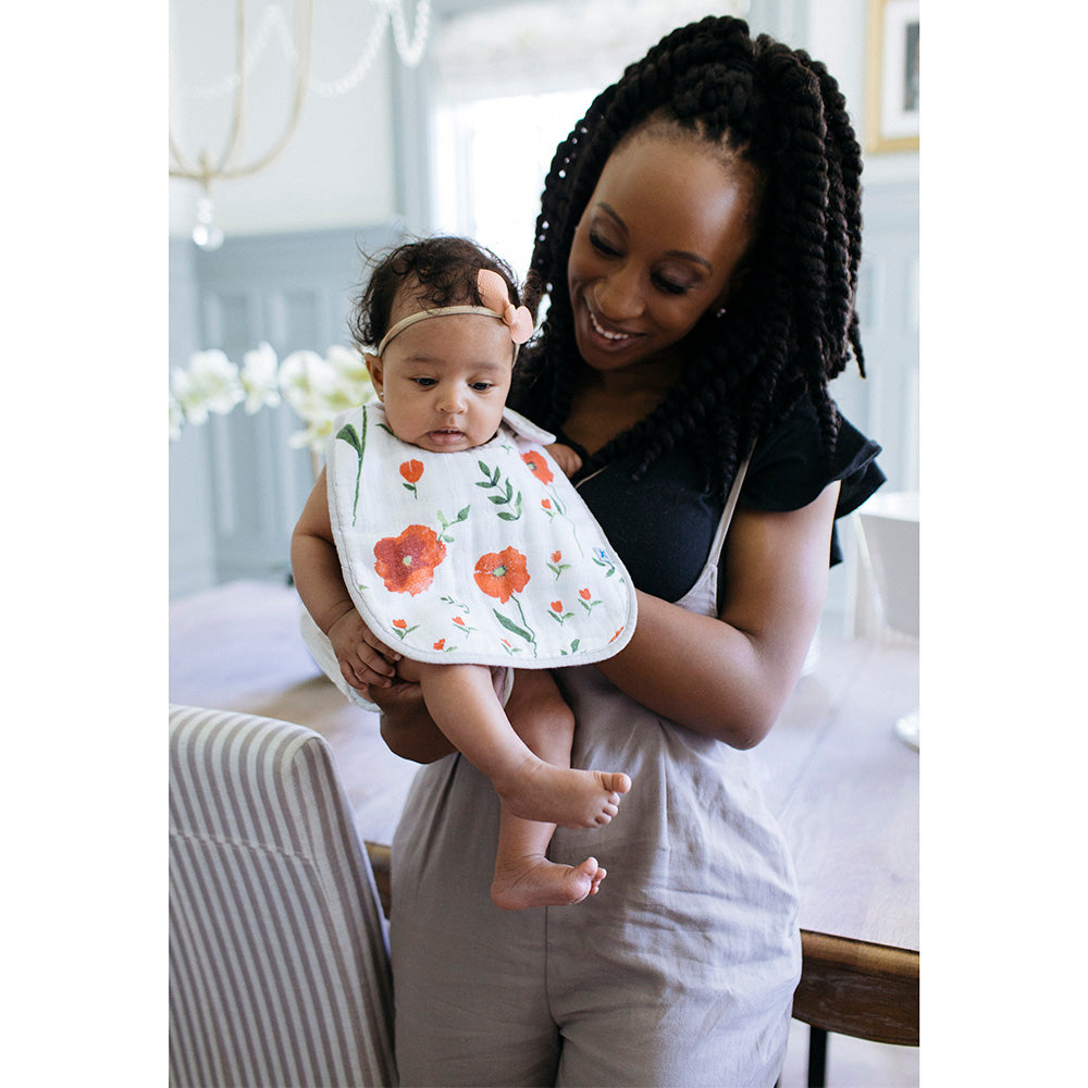 Little Unicorn Summer Poppy Cotton Classic Baby Bib 3 pack featuring vibrant floral patterns for babies