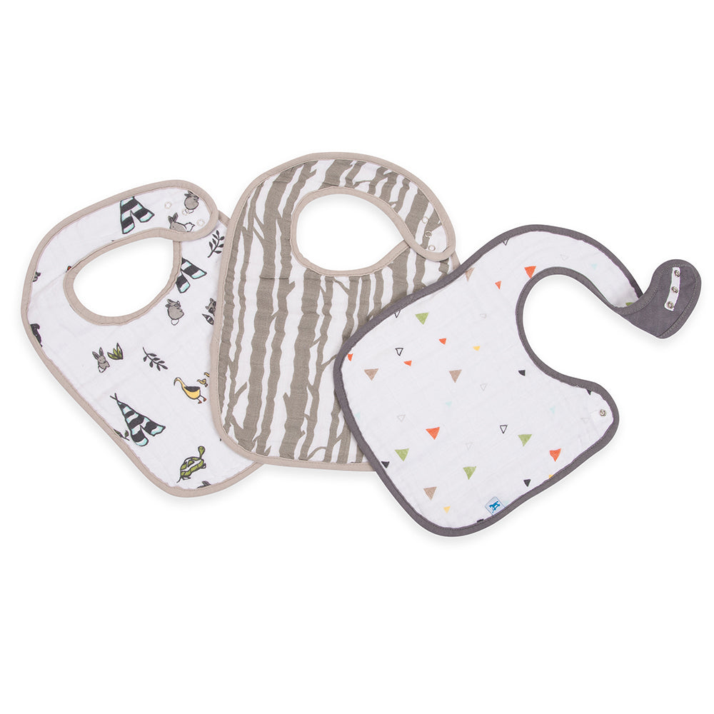 Little Unicorn bibs Forest Friends Cotton Classic Bib set adorned with playful forest animal designs