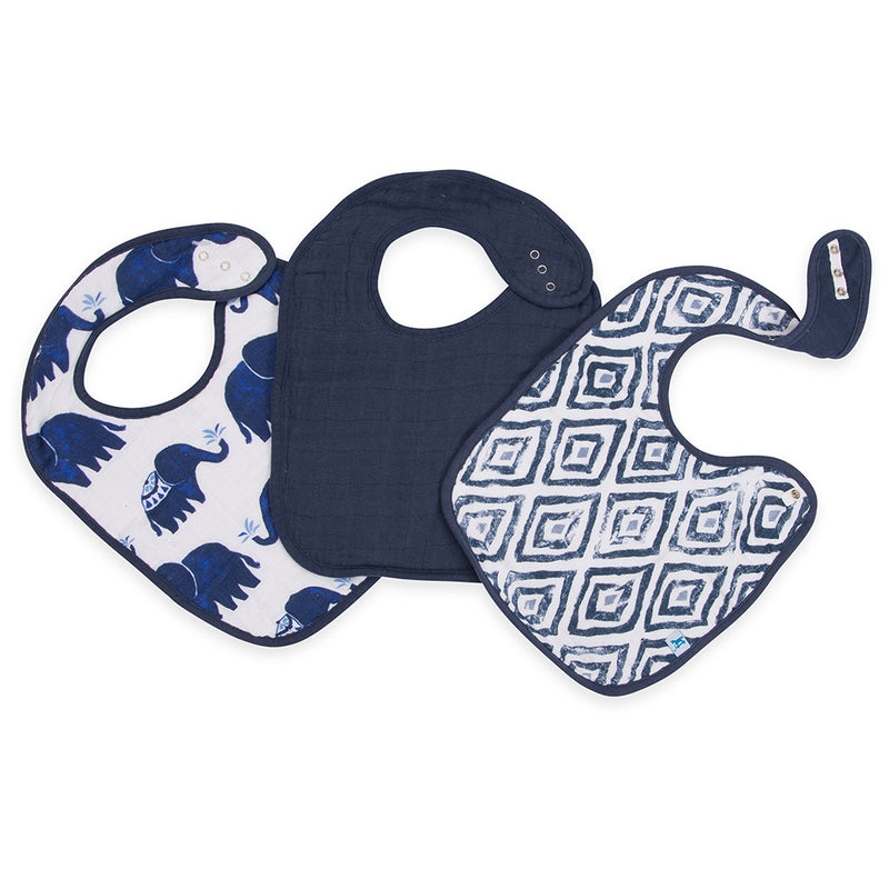 Little Unicorn bibs Indigo Elephant Cotton Classic Baby Bib designed with an adorable elephant print