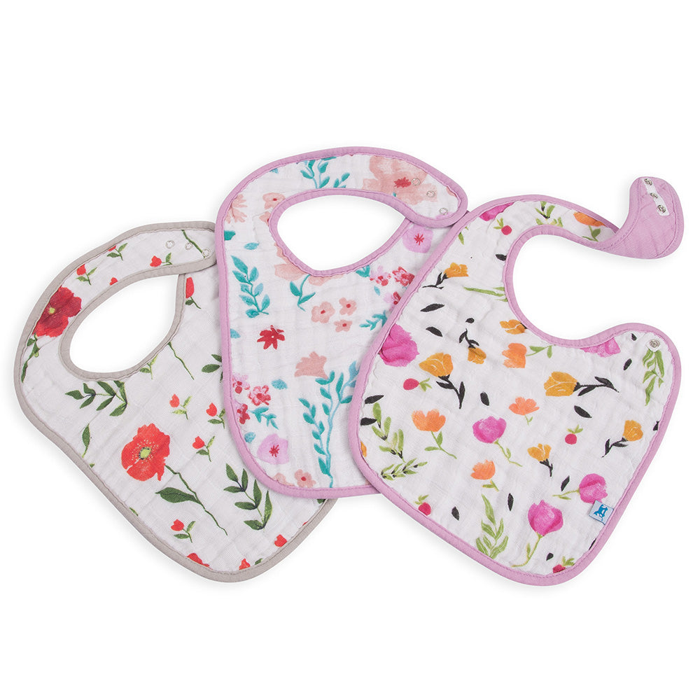 Little Unicorn bibs Cotton Classic Bib summer poppy bib set featuring vibrant floral patterns