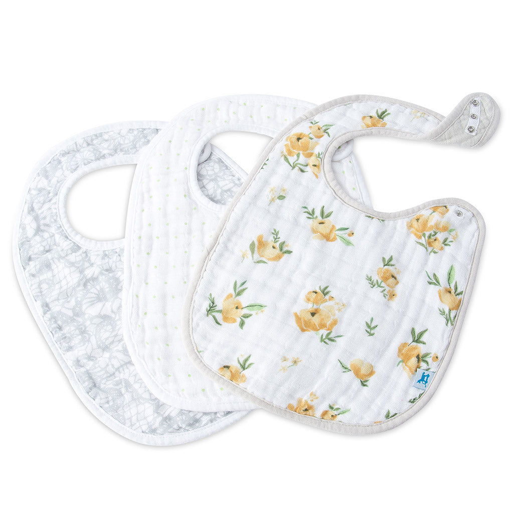 Little Unicorn Yellow Rose Classic Baby Bib cotton baby bibs with delicate yellow rose accents