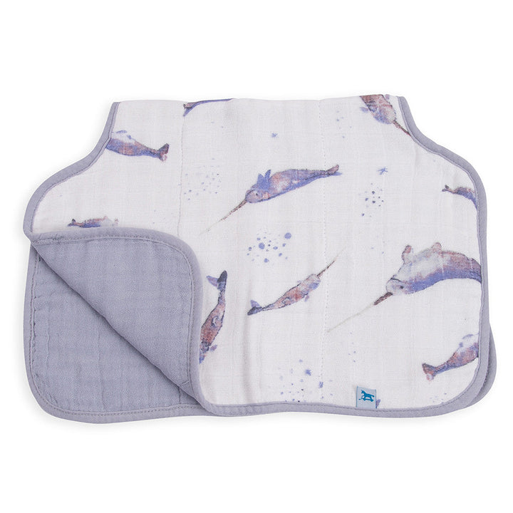 Little Unicorn Muslin Burp Cloth in Narwhal offers bold prints and plush layers for muslin burp cloths.