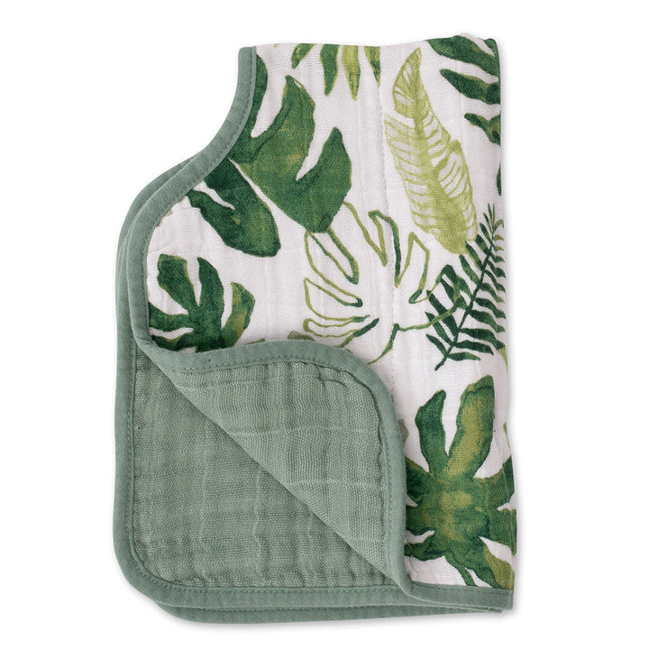 Little Unicorn Muslin Burp Cloth in Tropical Leaf offers delicate florals and premium softness in organic burp cloths.