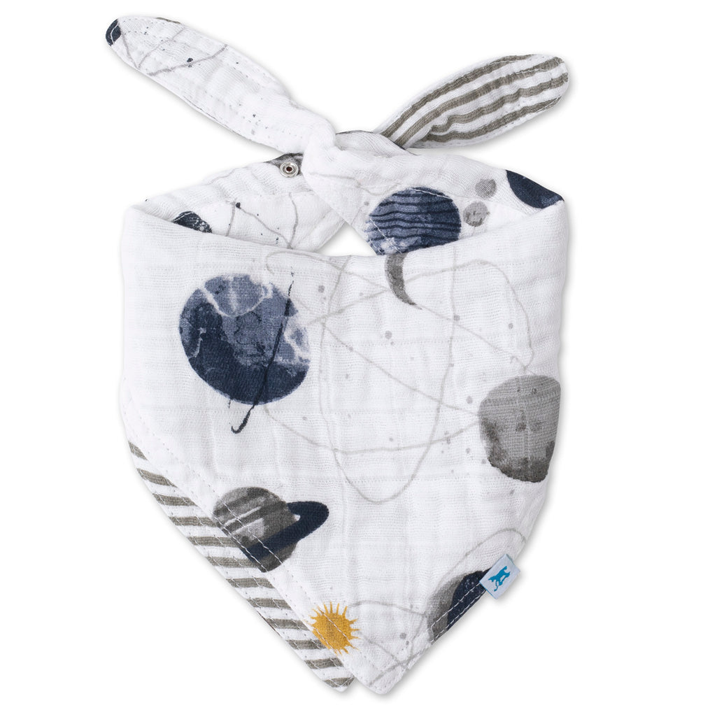 Little Unicorn Reversible Planets Bandana Bibs for Infants, featuring a fun space-themed print