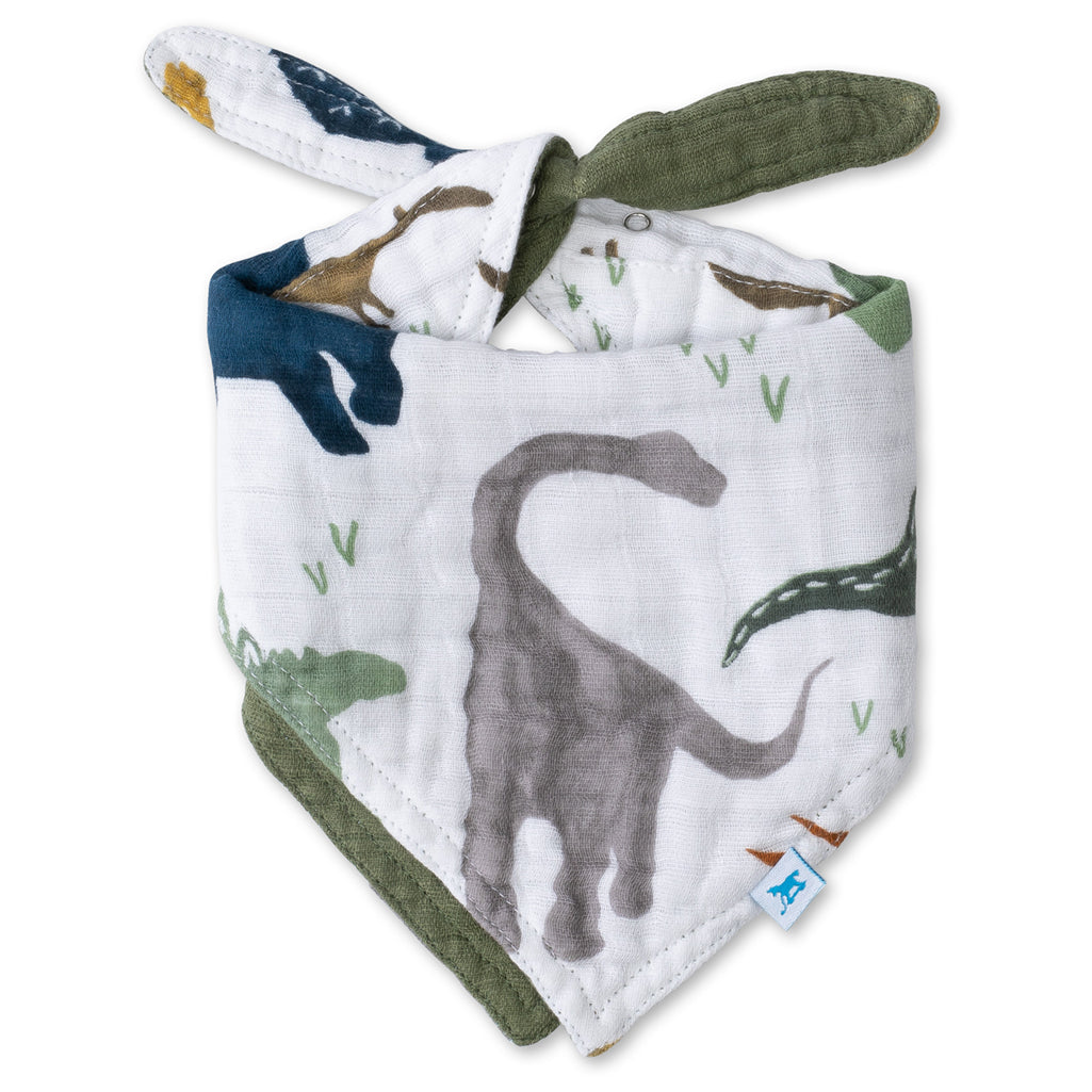 Little Unicorn Dino Friends Reversible Bandana Bibs, perfect for babies during mealtime