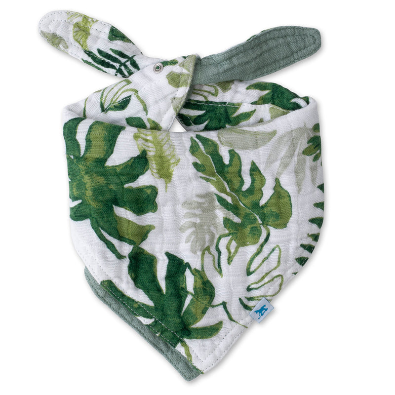 Little Unicorn Reversible Cotton Muslin Tropic Leaf Bandana Bib, ideal for drooling and feeding