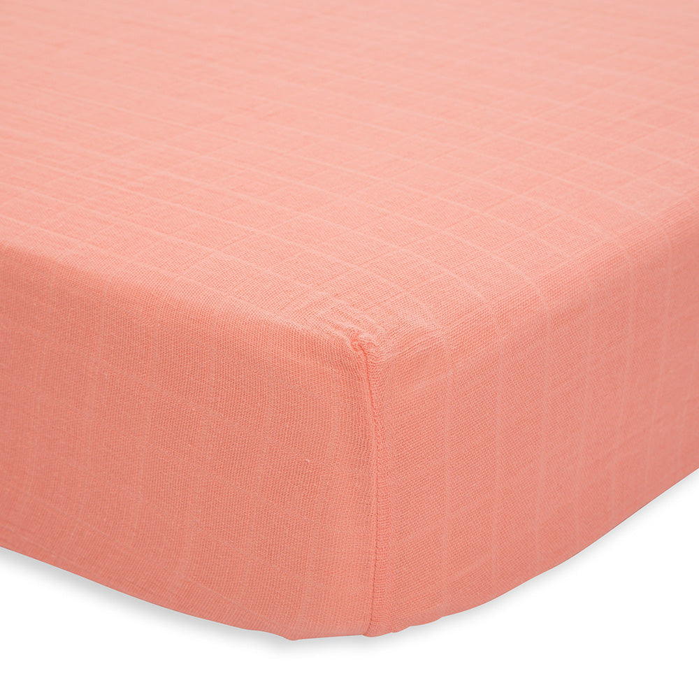 Little Unicorn Lightweight Breathable Cotton Muslin Fitted Crib Sheet coral pink 