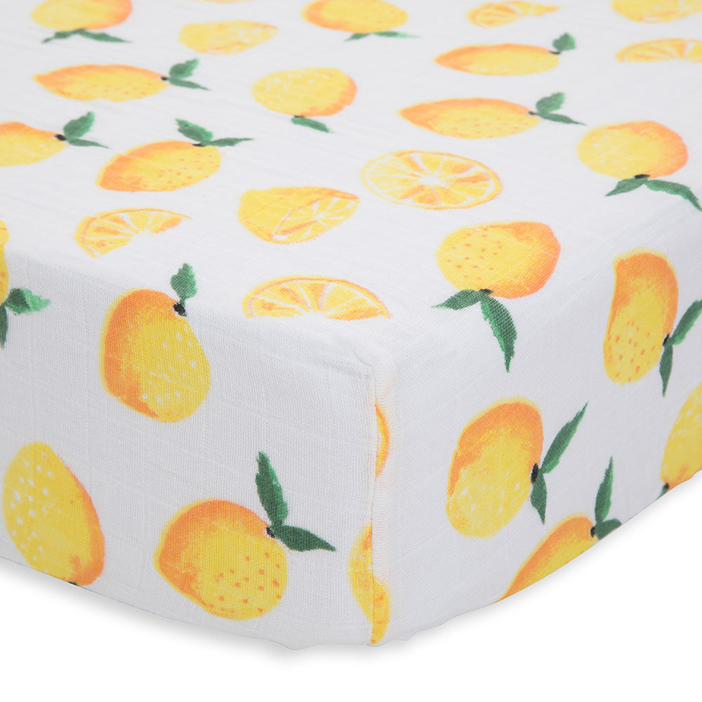 Little Unicorn Lightweight Breathable Cotton Muslin Fitted Crib Sheet lemon yellow 