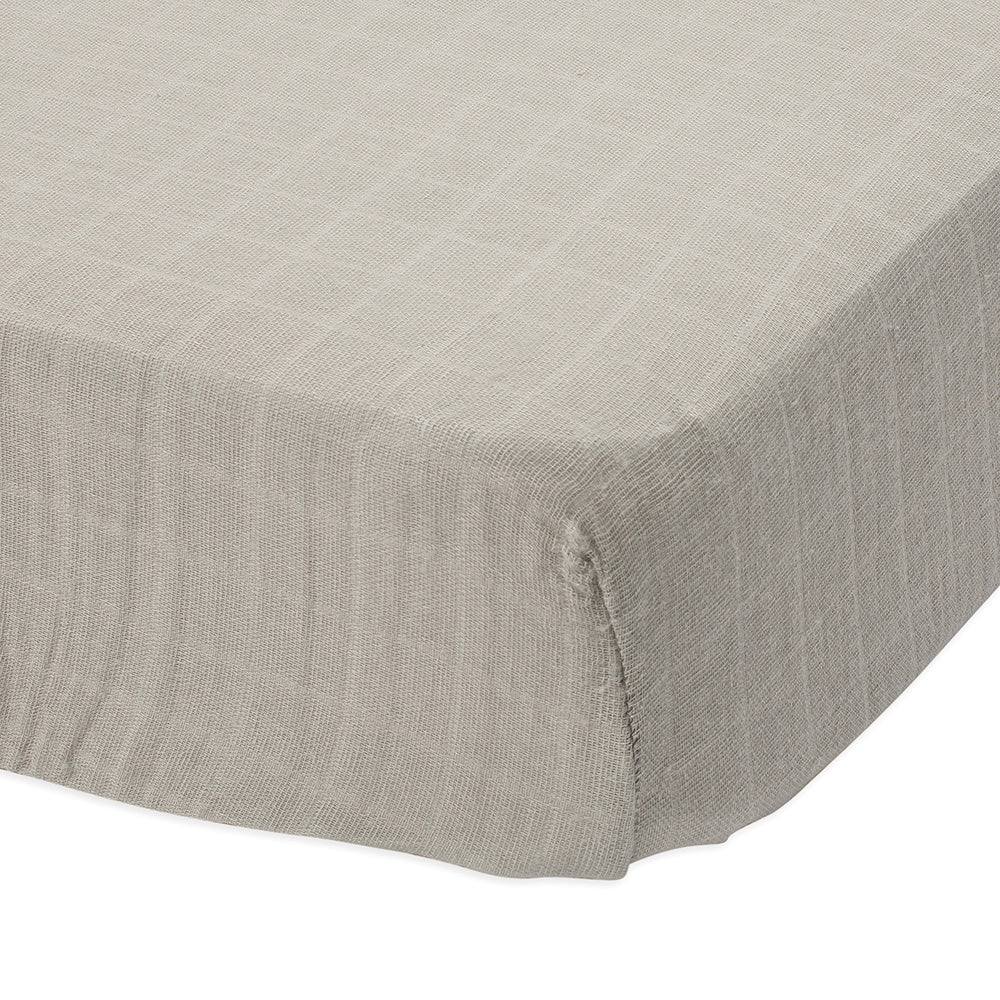 Little Unicorn Lightweight Breathable Cotton Muslin Fitted Crib Sheet warm grey 
