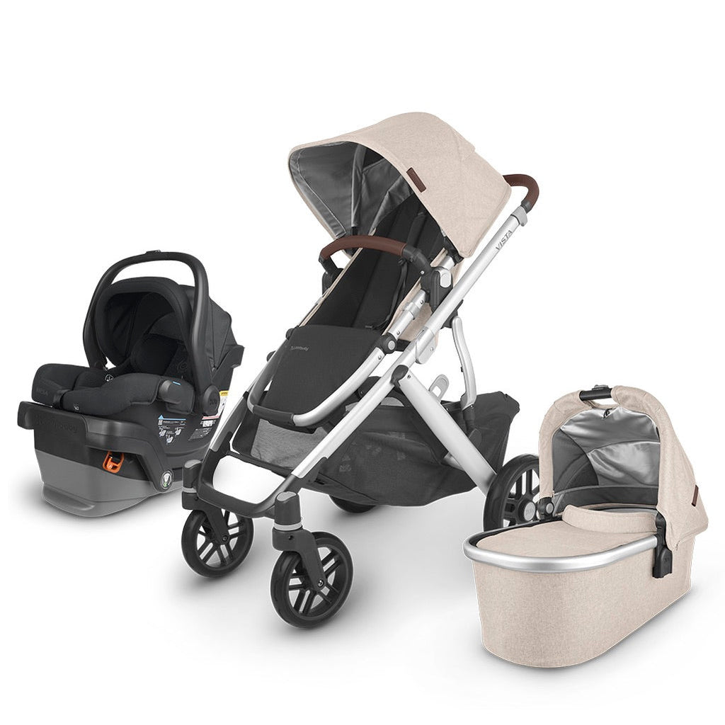 UPPAbaby Stroller, Infant Car Seat, and bassinet set in Declan