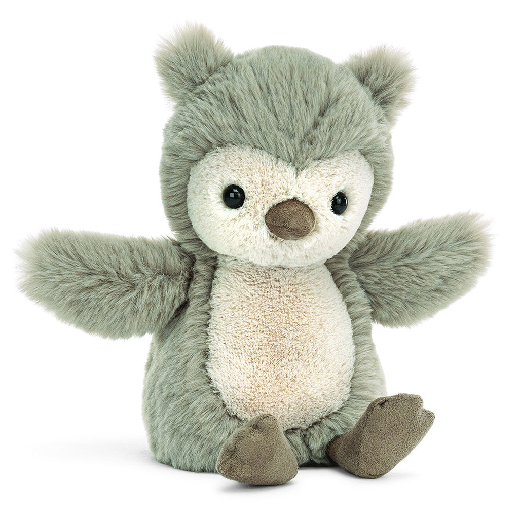 Jellycat Willow Owl Children's Stuffed Animal Toy grey fur cream face
