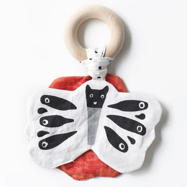 Wee Gallery Butterfly Crinkle Teether Infant Baby Toy black white red