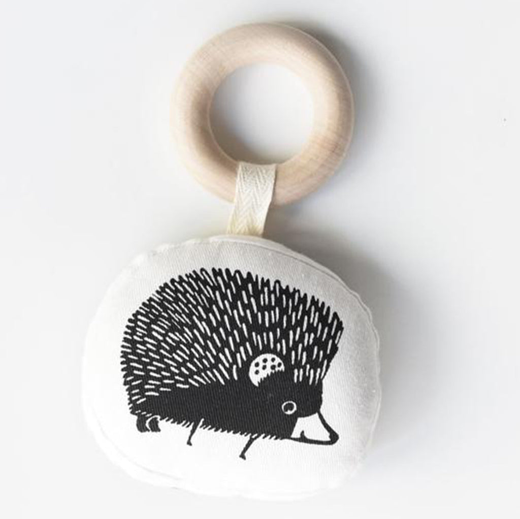 Wee Gallery Hedgehog Organic Teether Infant Baby Soothing Toy black white