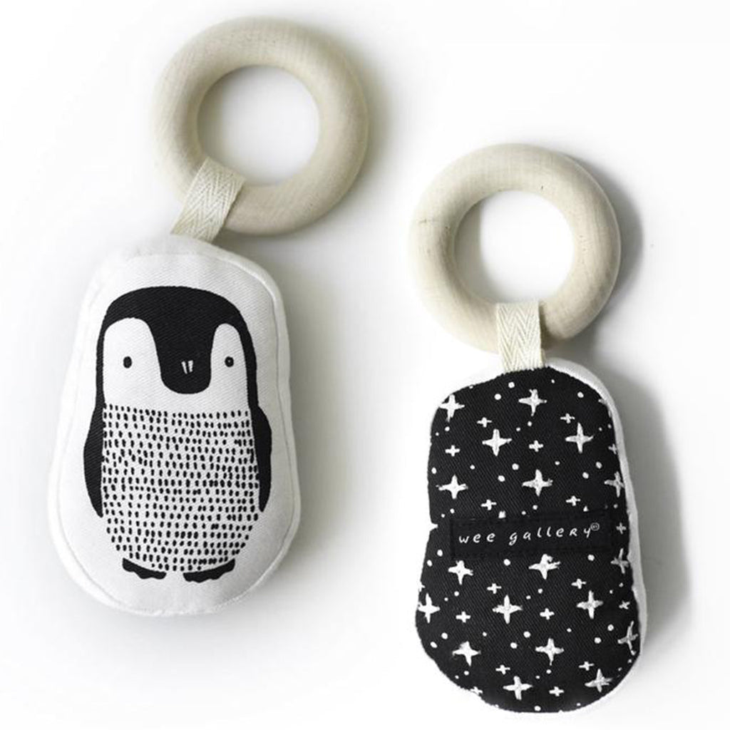 Front and back view of organic penguin teether