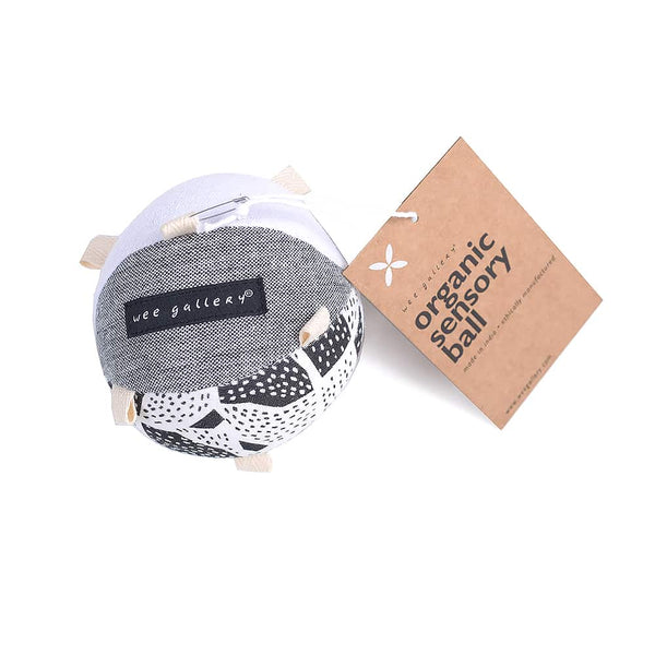Wee Gallery Organic Cotton Taggy Ball Baby Rattle black white
