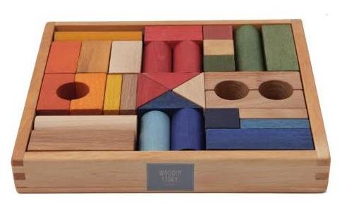 Wooden Story Children's Wooden Building Blocks in a Tray rainbow 30 piece