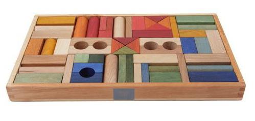 Wooden Story Children's Wooden Building Blocks in a Tray rainbow 54 piece 