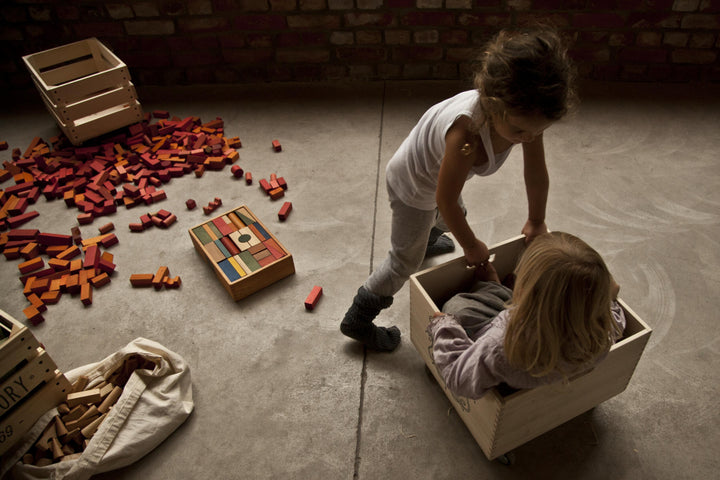 Wooden Story montessori toys for kids wood Blocks in a Tray