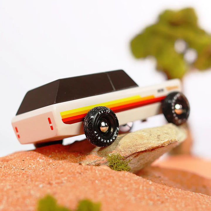 Candylab Wanderer vintage wooden toy car on playset creating endless pretend play scenarios with a classic vehicle