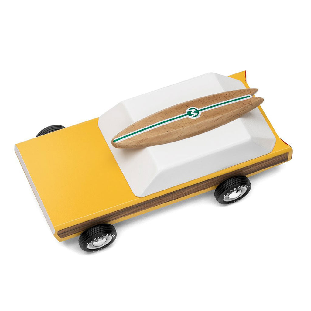 Top of Candylab Retro Wooden Toy Woodie Car in Yellow