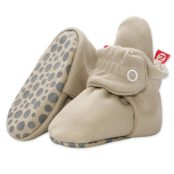 Zutano Cotton Infant Baby Two-Snap Secure Fit Booties with Grippers khaki beige brown light