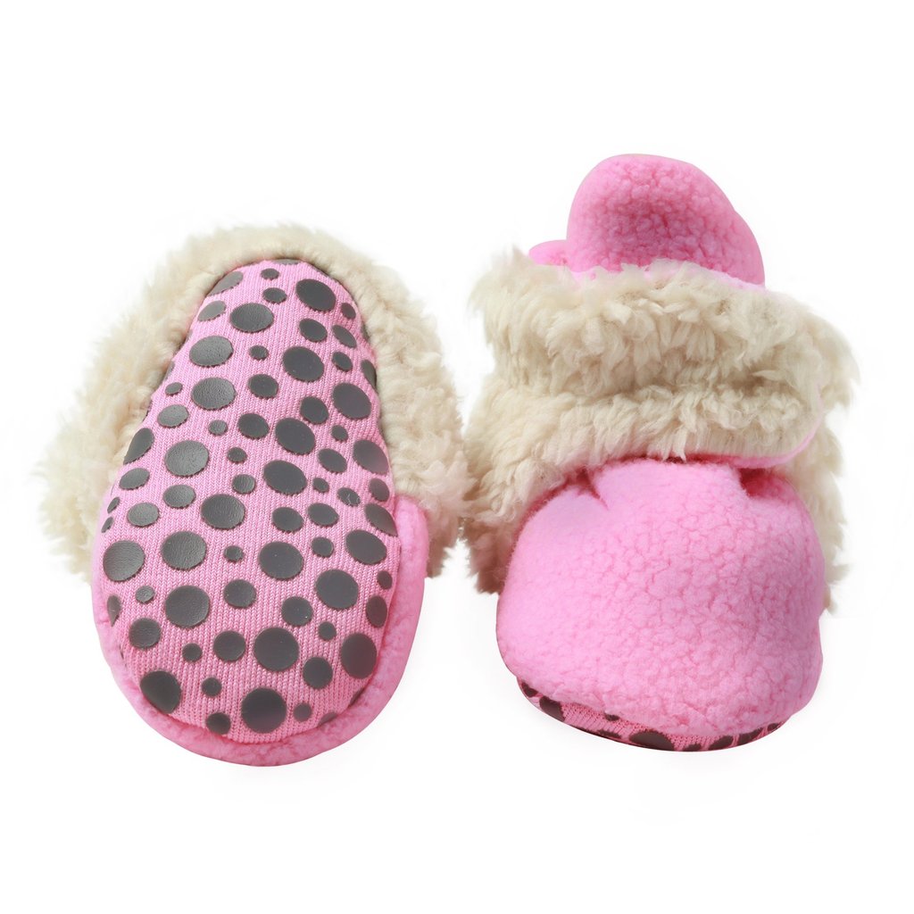 Zutano Cozie Fleece Fur-Lined Baby Booties with Grippers plush hot pink