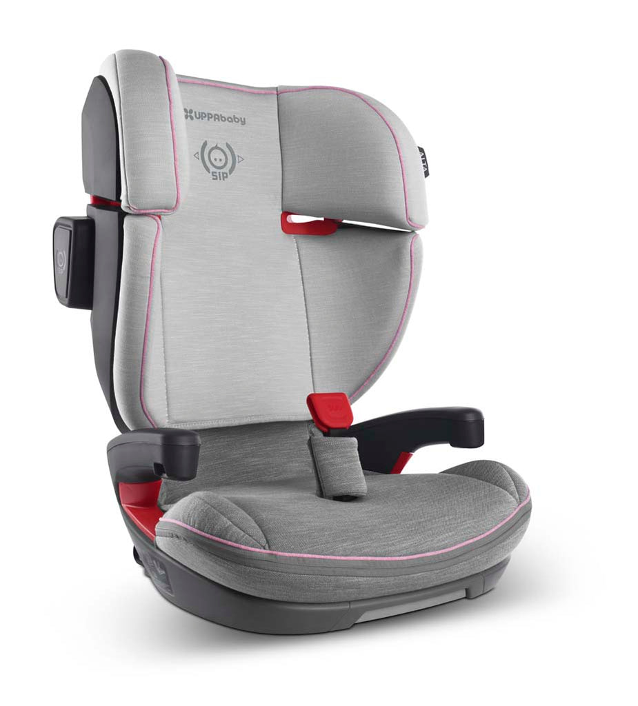 Alta booster seat for toddler in Sasha Grey with Pink Edging